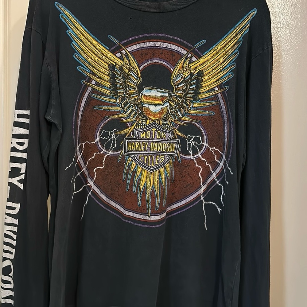 Harley Davidson Black Long Sleeve Shirt by MadeWorn Medium with glitter effects